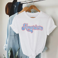 Rockledge Designs LLC Shirts & Tops Retro America Script Tee – Vintage Red, White & Blue Graphic T-Shirt - WE502 Retro America Script Tee – Vintage Red, White & Blue Graphic T-Shirt - WE502