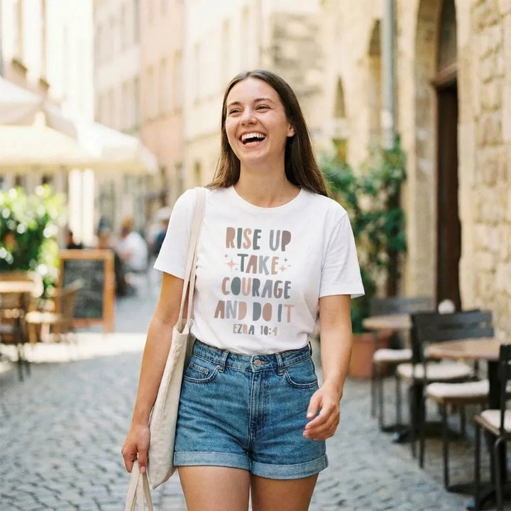 Rockledge Designs LLC Shirts & Tops Rise Up Take Courage and Do It Tee – Inspirational Ezra 10:4 Bible Verse Shirt - IN175 Rise Up Take Courage and Do It Tee – Inspirational Ezra 10:4 Bible Verse Shirt - IN175