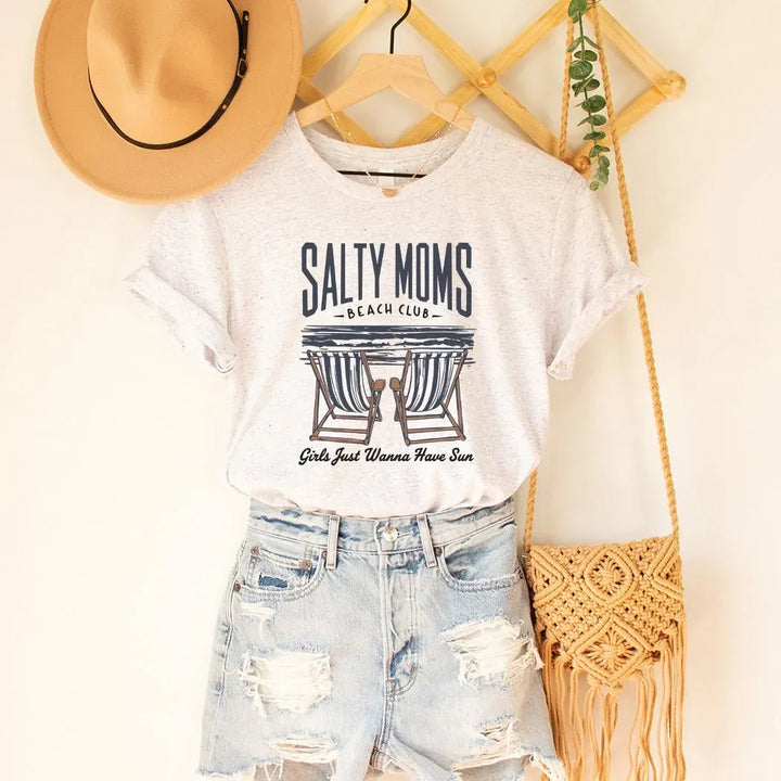 Rockledge Designs LLC Shirts & Tops Salty Moms Beach Club Tee – Funny Coastal Mom Shirt – Summer Beach Graphic T-Shirt - SE122 Salty Moms Beach Club Tee – Funny Coastal Mom Shirt – Summer Beach Graphic T-Shirt - SE122