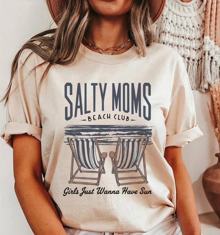 Rockledge Designs LLC Shirts & Tops Salty Moms Beach Club Tee – Funny Coastal Mom Shirt – Summer Beach Graphic T-Shirt - SE122 Salty Moms Beach Club Tee – Funny Coastal Mom Shirt – Summer Beach Graphic T-Shirt - SE122