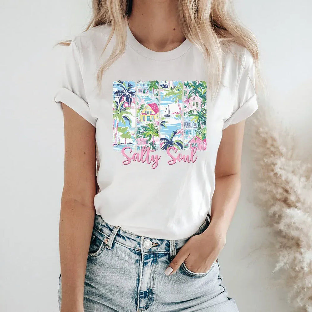Rockledge Designs LLC Shirts & Tops Salty Soul Coastal Graphic Tee – Colorful Beach Town Shirt – Tropical Summer T-Shirt - SE123 Salty Soul Coastal Graphic Tee – Colorful Beach Town Shirt – Tropical Summer T-Shirt - SE123