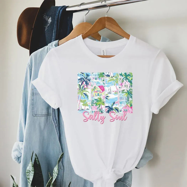 Rockledge Designs LLC Shirts & Tops Salty Soul Coastal Graphic Tee – Colorful Beach Town Shirt – Tropical Summer T-Shirt - SE123 Salty Soul Coastal Graphic Tee – Colorful Beach Town Shirt – Tropical Summer T-Shirt - SE123
