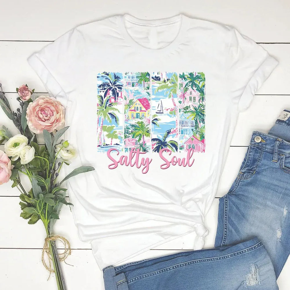 Rockledge Designs LLC Shirts & Tops Salty Soul Coastal Graphic Tee – Colorful Beach Town Shirt – Tropical Summer T-Shirt - SE123 Salty Soul Coastal Graphic Tee – Colorful Beach Town Shirt – Tropical Summer T-Shirt - SE123