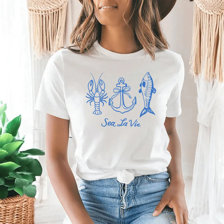 Rockledge Designs LLC Shirts & Tops Sea La Vie Coastal Graphic Tee – Nautical Anchor & Fish Shirt – Beach Life T-Shirt - SE124 Sea La Vie Coastal Graphic Tee – Nautical Anchor & Fish Shirt – Beach Life T-Shirt - SE124