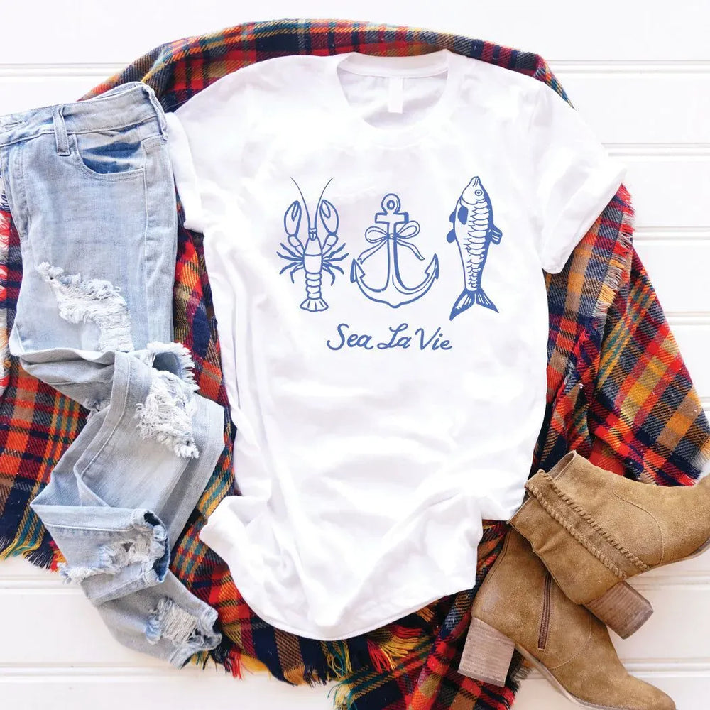 Rockledge Designs LLC Shirts & Tops Sea La Vie Coastal Graphic Tee – Nautical Anchor & Fish Shirt – Beach Life T-Shirt - SE124 Sea La Vie Coastal Graphic Tee – Nautical Anchor & Fish Shirt – Beach Life T-Shirt - SE124