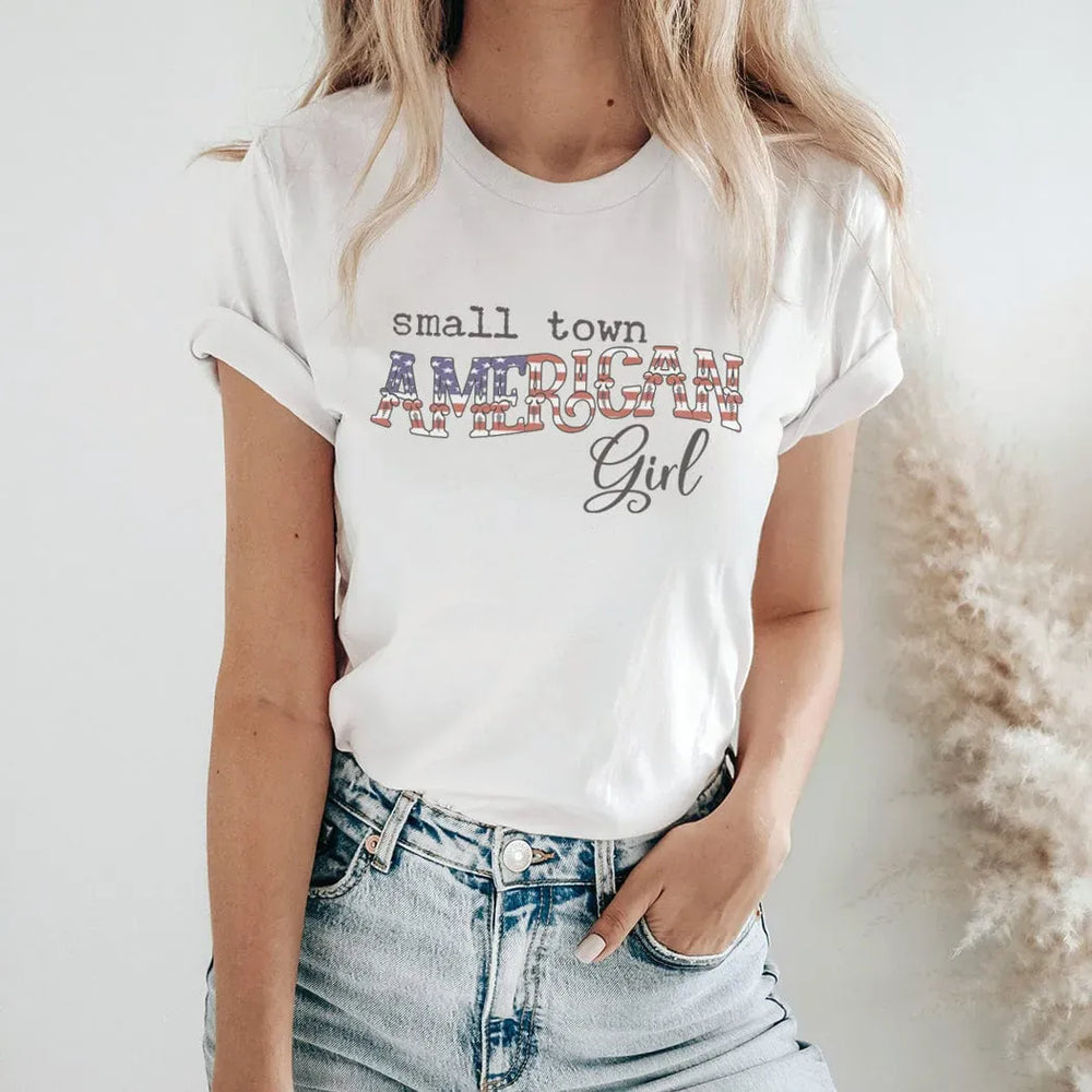 Rockledge Designs LLC Shirts & Tops Small Town American Girl Patriotic Graphic Tee – USA Flag Print Shirt - WE150 Small Town American Girl Patriotic Graphic Tee – USA Flag Print Shirt - WE150