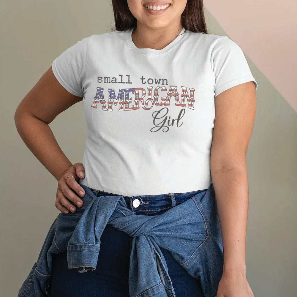 Rockledge Designs LLC Shirts & Tops Small Town American Girl Patriotic Graphic Tee – USA Flag Print Shirt - WE150 Small Town American Girl Patriotic Graphic Tee – USA Flag Print Shirt - WE150