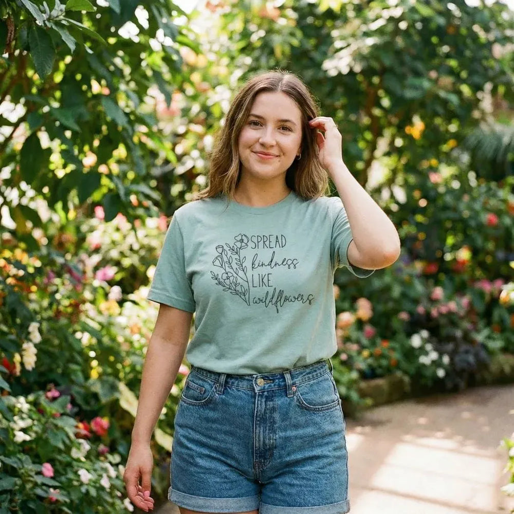 Rockledge Designs LLC Shirts & Tops Spread Kindness Like Wildflowers Graphic Tee – Boho Positive Vibes T-Shirt  - SP421 Spread Kindness Like Wildflowers Graphic Tee – Boho Positive Vibes T-Shirt  - SP421
