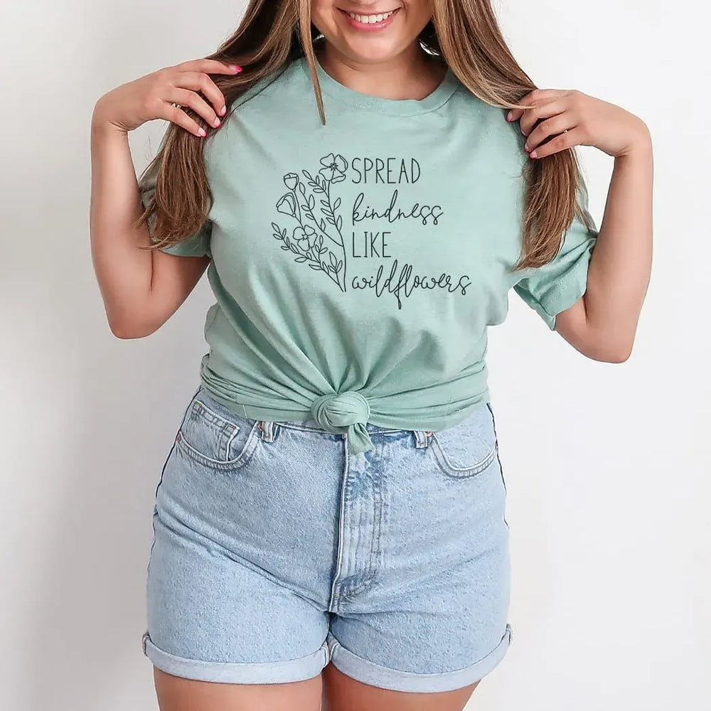 Rockledge Designs LLC Shirts & Tops Spread Kindness Like Wildflowers Graphic Tee – Boho Positive Vibes T-Shirt  - SP421 Spread Kindness Like Wildflowers Graphic Tee – Boho Positive Vibes T-Shirt  - SP421
