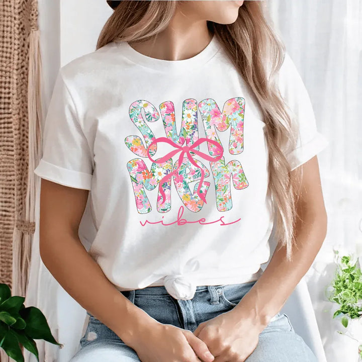 Rockledge Designs LLC Shirts & Tops Summer Vibes Floral Bow Tee – Coquette Style Graphic Shirt – Cute Preppy Summer T-Shirt - SE127 Summer Vibes Floral Bow Tee – Coquette Style Graphic Shirt – Cute Preppy Summer T-Shirt - SE127