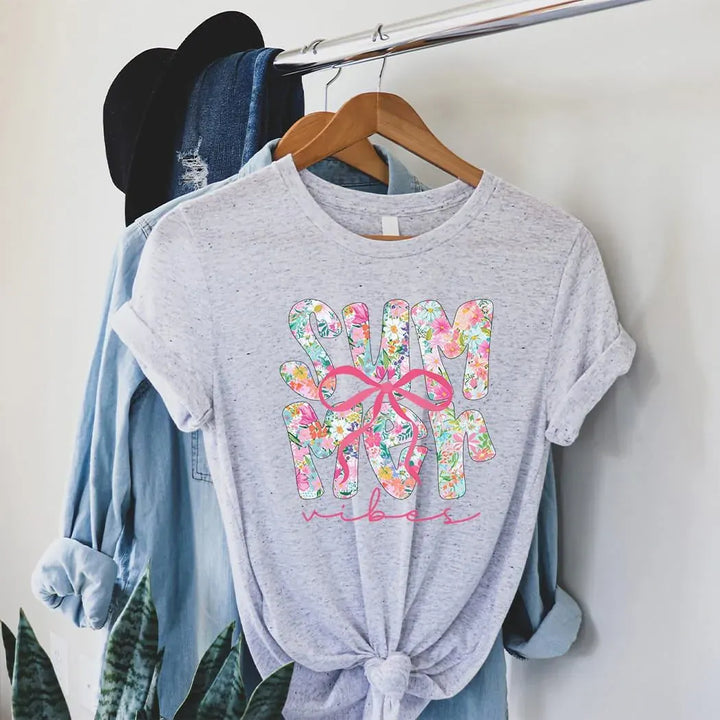 Rockledge Designs LLC Shirts & Tops Summer Vibes Floral Bow Tee – Coquette Style Graphic Shirt – Cute Preppy Summer T-Shirt - SE127 Summer Vibes Floral Bow Tee – Coquette Style Graphic Shirt – Cute Preppy Summer T-Shirt - SE127