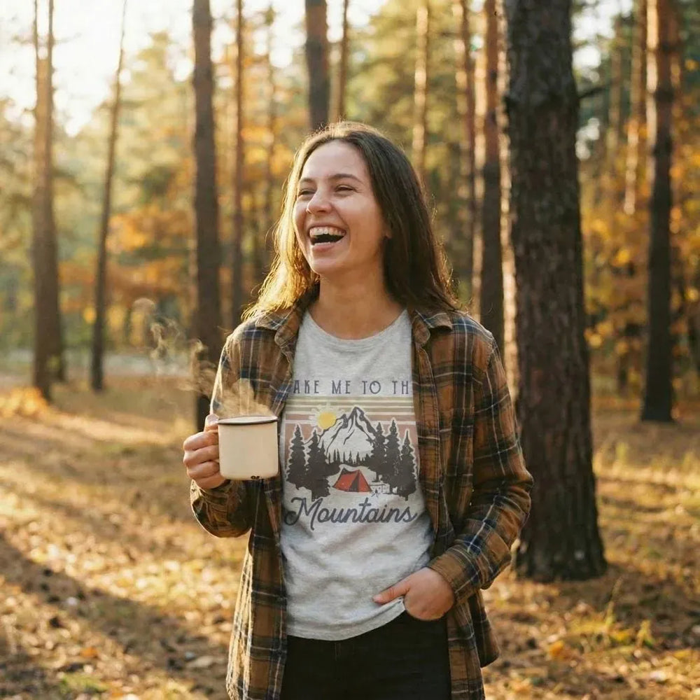 Take Me to the Mountains Camping Tee – Retro Mountain Adventure Graphic T-Shirt