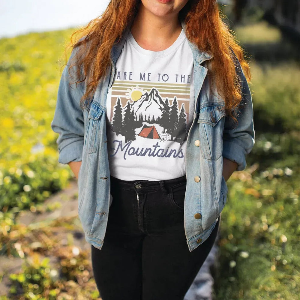 Rockledge Designs LLC Shirts & Tops Take Me to the Mountains Camping Tee – Retro Mountain Adventure Graphic T-Shirt - NA140 Take Me to the Mountains Camping Tee – Retro Mountain Adventure Graphic T-Shirt - NA140