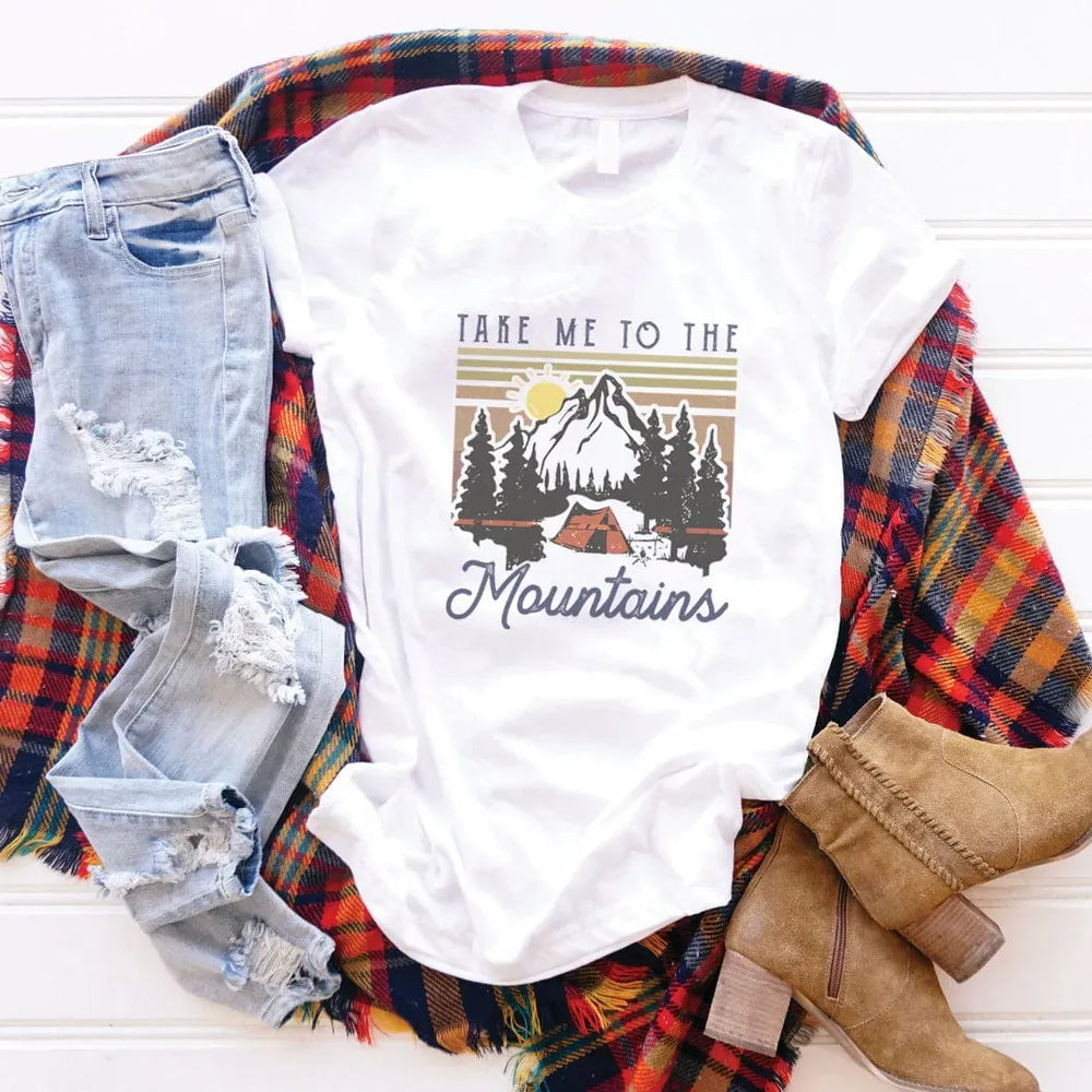 Rockledge Designs LLC Shirts & Tops Take Me to the Mountains Camping Tee – Retro Mountain Adventure Graphic T-Shirt - NA140 Take Me to the Mountains Camping Tee – Retro Mountain Adventure Graphic T-Shirt - NA140