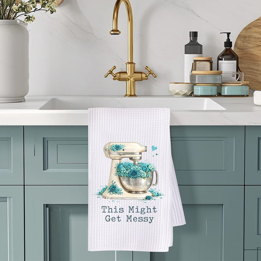This Might Get Messy Kitchen Towel: Floral Mixer Gift for Bakers Rockledge Designs LLC