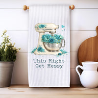 This Might Get Messy Kitchen Towel: Floral Mixer Gift for Bakers Rockledge Designs LLC
