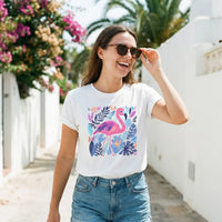 Rockledge Designs LLC Shirts & Tops Tropical Flamingo Graphic Tee – Colorful Summer Bird Shirt – Beach Vacation T-Shirt - SE112 Tropical Flamingo Graphic Tee – Colorful Summer Bird Shirt – Beach Vacation T-Shirt - SE112