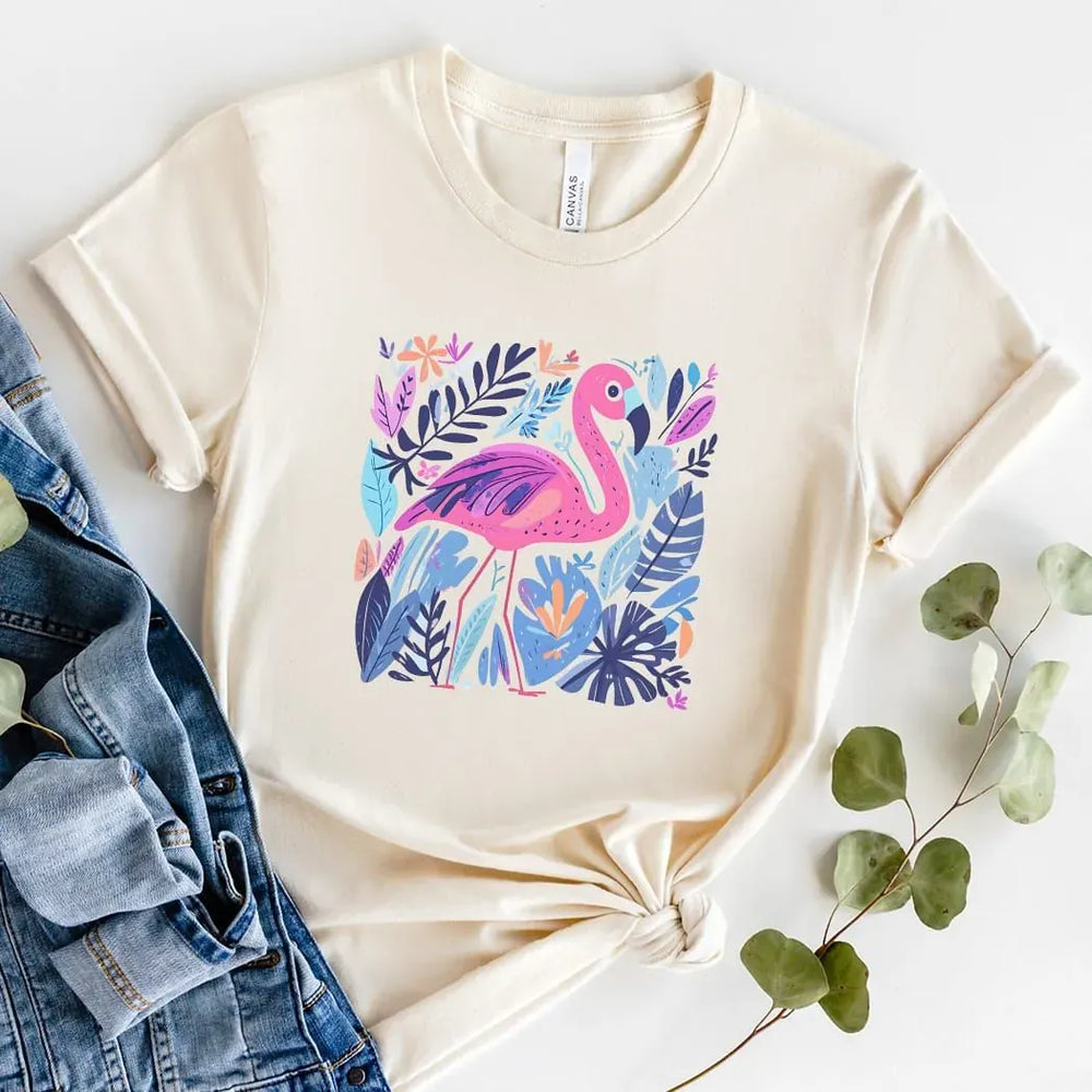 Rockledge Designs LLC Shirts & Tops Tropical Flamingo Graphic Tee – Colorful Summer Bird Shirt – Beach Vacation T-Shirt - SE112 Tropical Flamingo Graphic Tee – Colorful Summer Bird Shirt – Beach Vacation T-Shirt - SE112