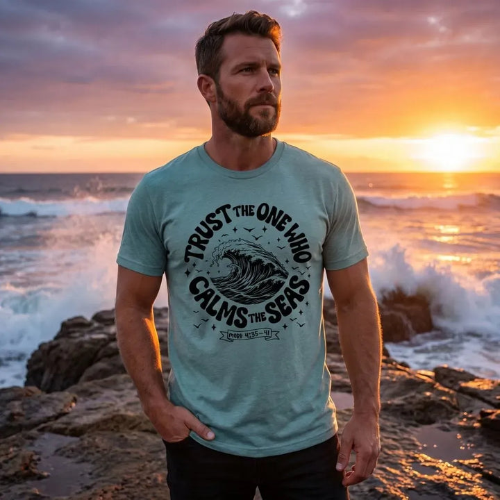 Rockledge Designs LLC Shirts & Tops Trust God Calms the Seas Shirt: Coastal Christian Tee for Women - SU405 Trust God Calms the Seas Shirt: Coastal Christian Tee for Women - SU405