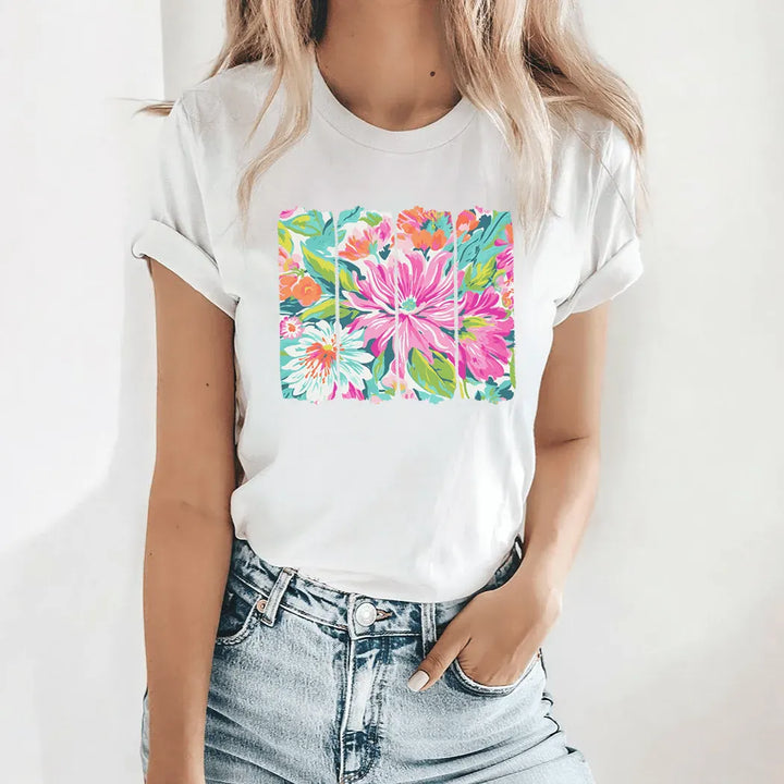 Rockledge Designs LLC Shirts & Tops Vibrant Floral Brushstroke Tee – Bold Spring Flower Art Graphic T-Shirt - SE101 Vibrant Floral Brushstroke Tee – Bold Spring Flower Art Graphic T-Shirt - SE101