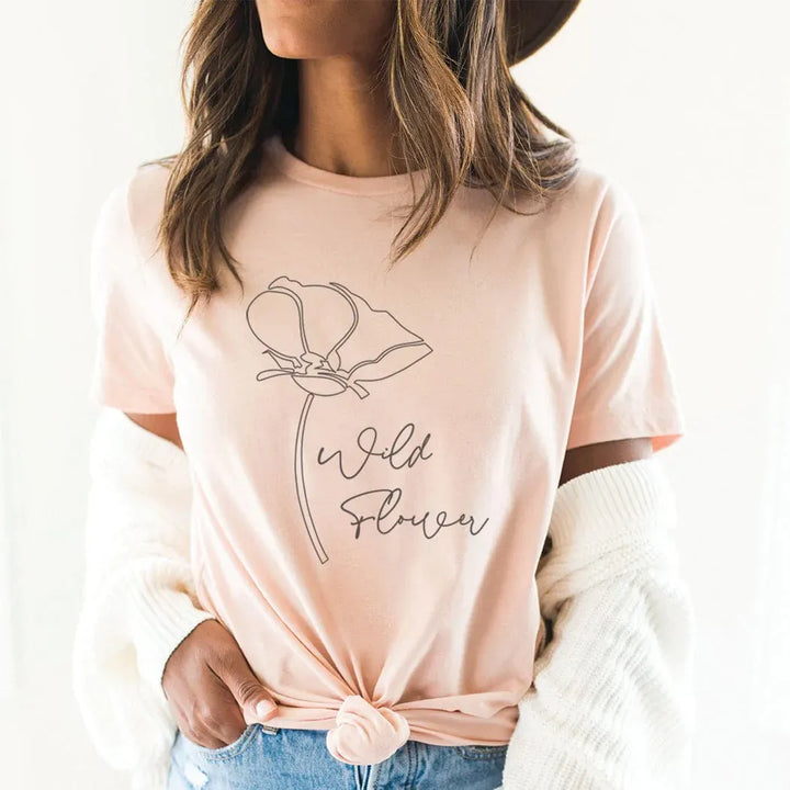 Rockledge Designs LLC Shirts & Tops Wild Flower Line Art Tee – Minimalist Floral Graphic T-Shirt - NA119 Wild Flower Line Art Tee – Minimalist Floral Graphic T-Shirt - NA119