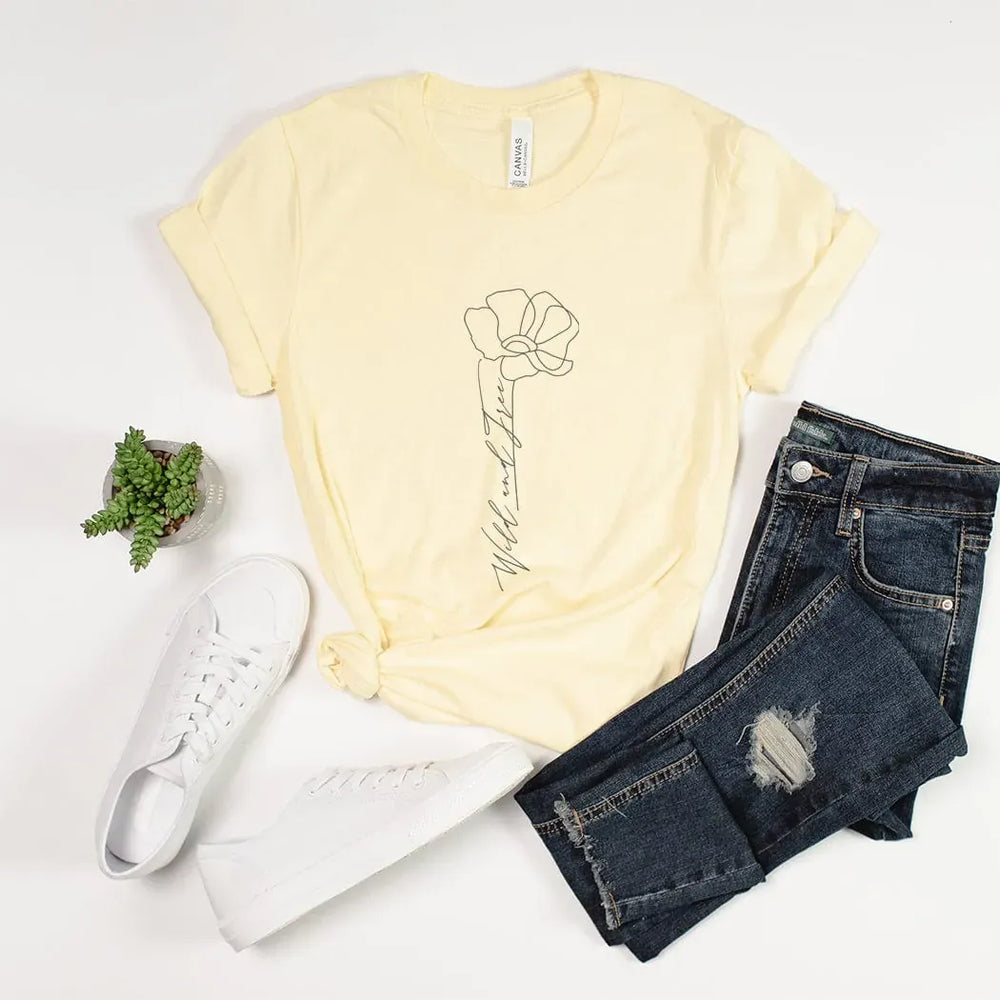 Rockledge Designs LLC Shirts & Tops Wild & Free Minimalist Line Art Flower T-Shirt - NA118 Wild & Free Minimalist Line Art Flower T-Shirt - NA118
