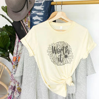 Rockledge Designs LLC Shirts & Tops Worth It Daisy Graphic Tee – Inspirational Floral Comfort T-Shirt - IN173 Worth It Daisy Graphic Tee – Inspirational Floral Comfort T-Shirt - IN173