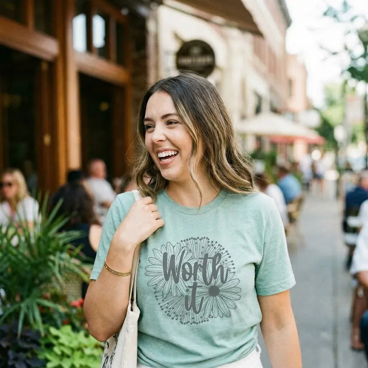 Rockledge Designs LLC Shirts & Tops Worth It Daisy Graphic Tee – Inspirational Floral Comfort T-Shirt - IN173 Worth It Daisy Graphic Tee – Inspirational Floral Comfort T-Shirt - IN173
