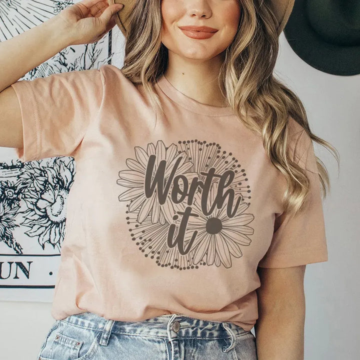Rockledge Designs LLC Shirts & Tops Worth It Daisy Graphic Tee – Inspirational Floral Comfort T-Shirt - IN173 Worth It Daisy Graphic Tee – Inspirational Floral Comfort T-Shirt - IN173