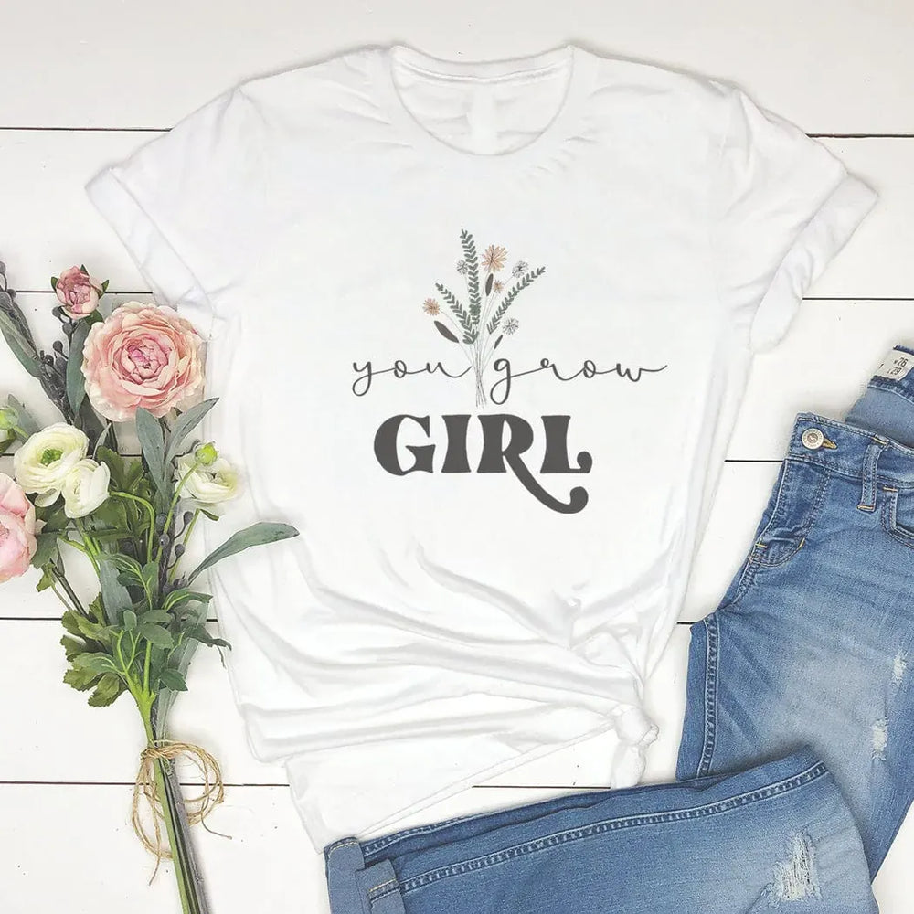 Rockledge Designs LLC Shirts & Tops You Grow Girl Floral Graphic Tee – Inspirational Botanical T-Shirt - NA120 You Grow Girl Floral Graphic Tee – Inspirational Botanical T-Shirt - NA120