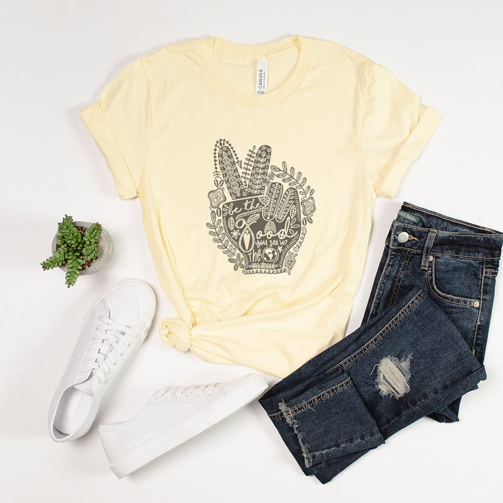 Be The Good Peace Hand Tee – Boho Inspirational Graphic T-Shirt - IN154
