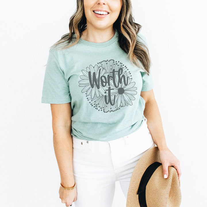 Worth It Daisy Graphic Tee – Inspirational Floral Comfort T-Shirt - IN173