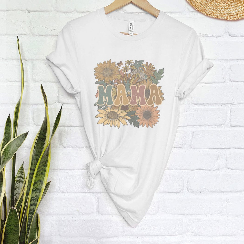 Retro Floral Mama T-Shirt – Vintage Boho Sunflower Mom Tee - ML153