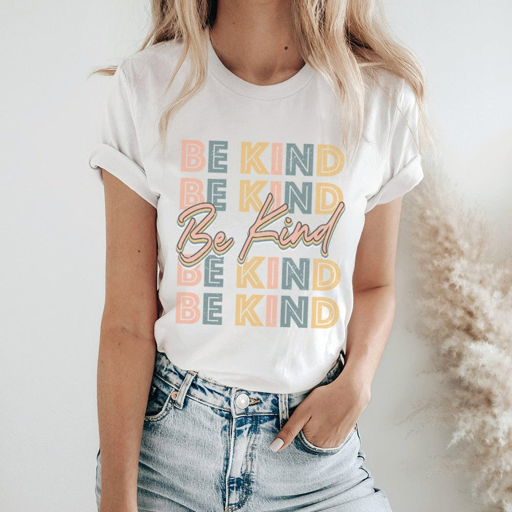 Be Kind Retro Block Letter Graphic Tee – Positive Message T-Shirt - SP101