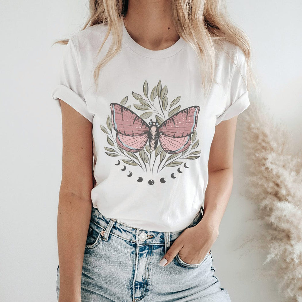 Mystic Butterfly Graphic Tee – Boho Moon Phase Nature Shirt - SP119