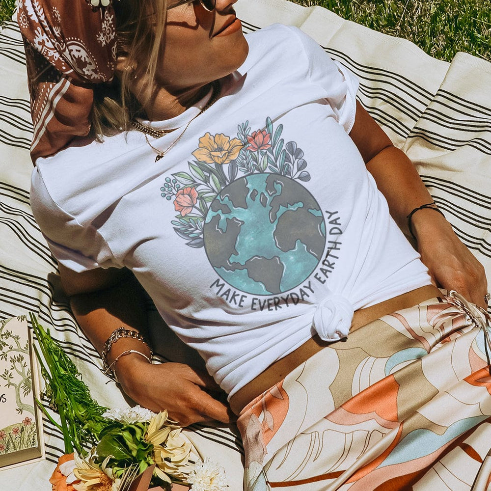 Make Every Day Earth Day Graphic Tee – Floral Earth Planet Eco Shirt - SP130
