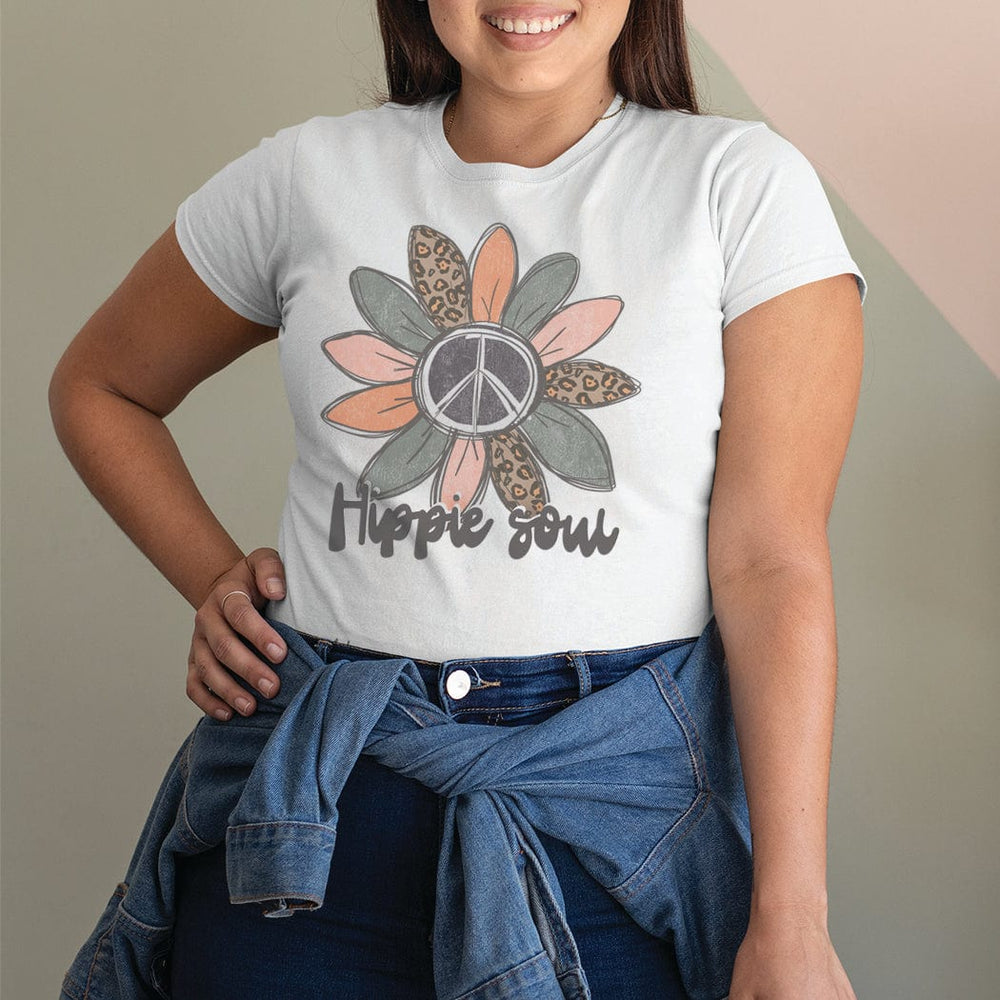 Hippie Soul Peace Daisy T-Shirt – Boho Retro Flower Tee with Leopard Petals - TY167