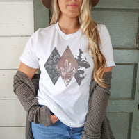 Western Cowhide Diamond Desert Tee – Boho Cactus Graphic T-Shirt - WE169