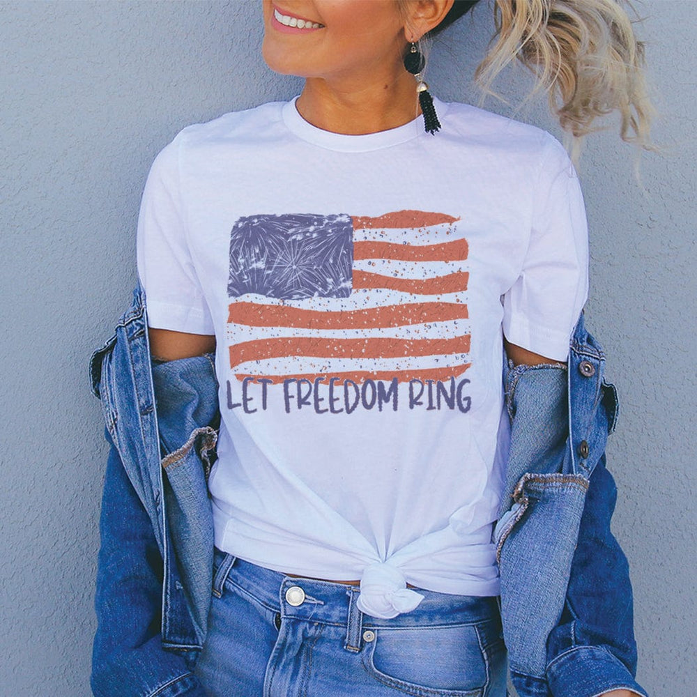 Let Freedom Ring Patriotic American Flag Tee – Distressed 4th of July Shirt - WE178