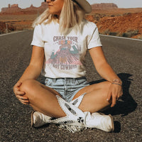 Chase Your Dreams Not Cowboys Graphic Tee – Retro Western Cowgirl Shirt - WE191